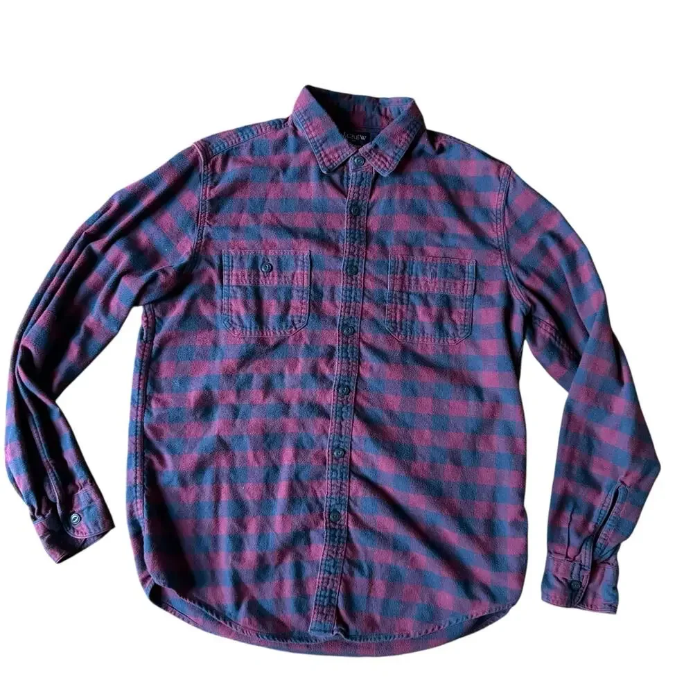 J.Crew Men's Navy Blue & Red Buffalo Check Long Sleeve Flannel Shirt - Size‎ M